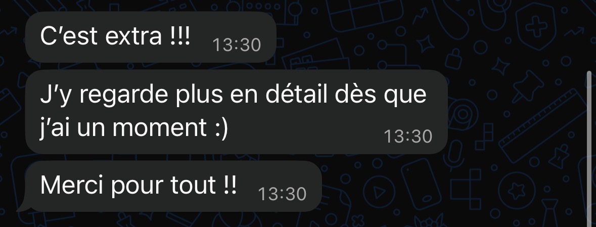 Message d'un client : c'est extra, merci pour tout