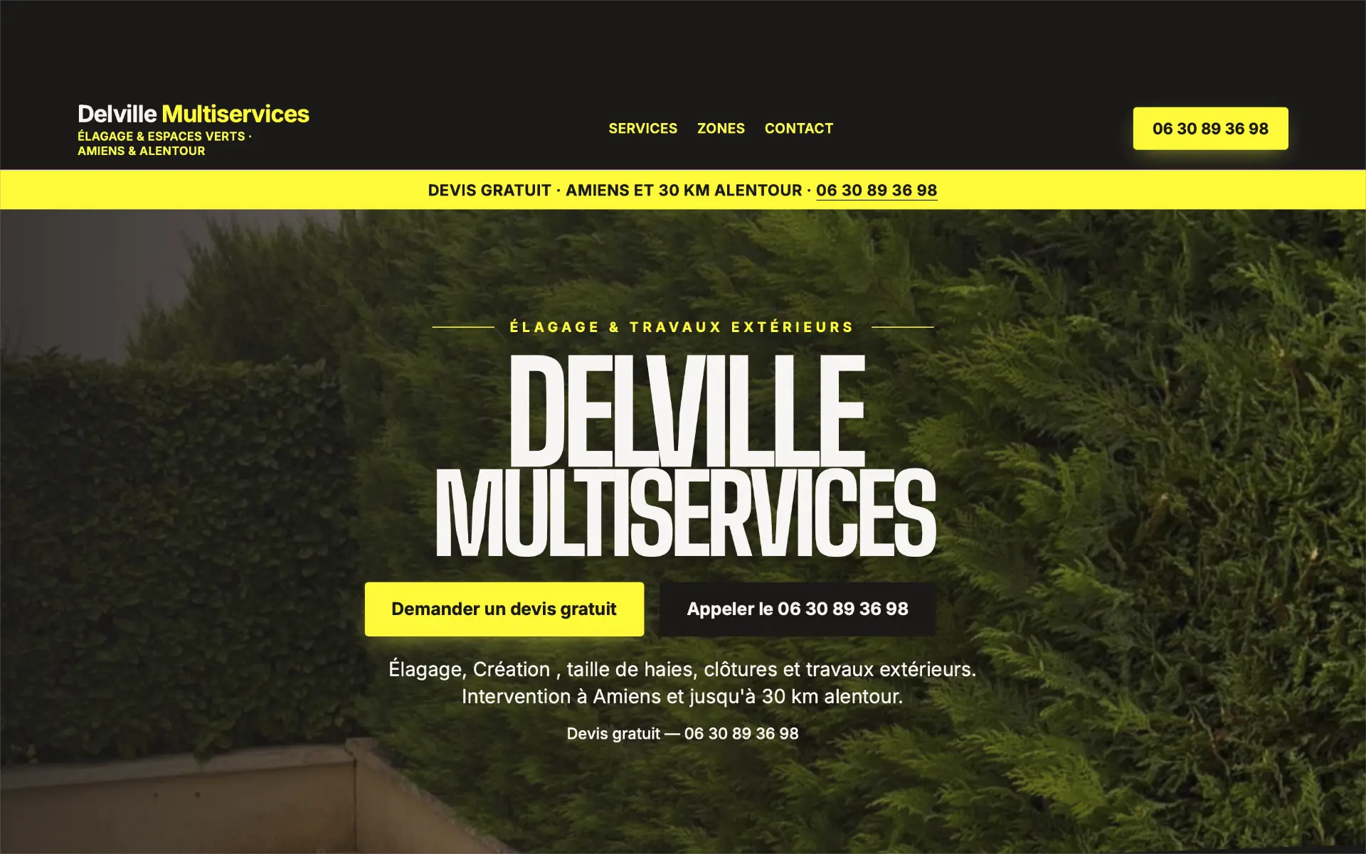 Site internet créé par VIZO pour Delville Multiservices, entreprise d'élagage et d'espaces verts à Amiens